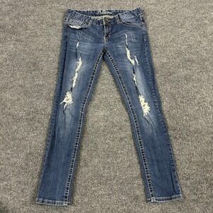 Premiere Jeans Womens Size 7/8 Short Blue Distressed Skinny Low Rise Denim Pants